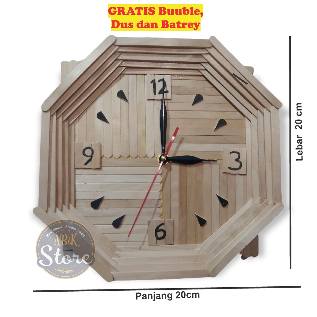 Jam Dinding Stik Eskrim / Jam Hexagonal / Jam Dinding  Kayu Unik / Abik Store