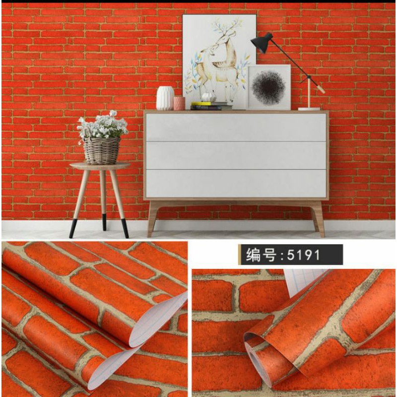 Wallpaper murah medan 10 m X 45 cm batu bata merah