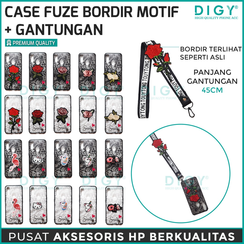 Case Redmi Note 9 Bordir Motif bunga Plus Gantungan  Case Bordir Softcase Flower Unicorn