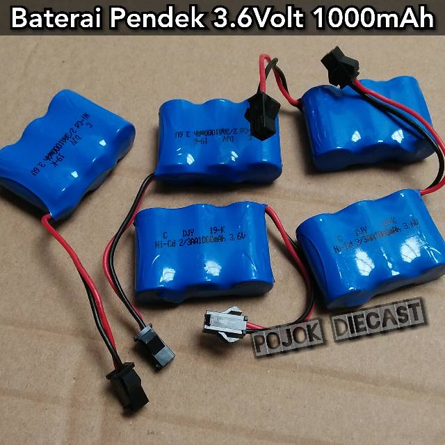 Batere Mobil Remot R/C 3,6V 1000mAh Socket Hitam Batre Baterai