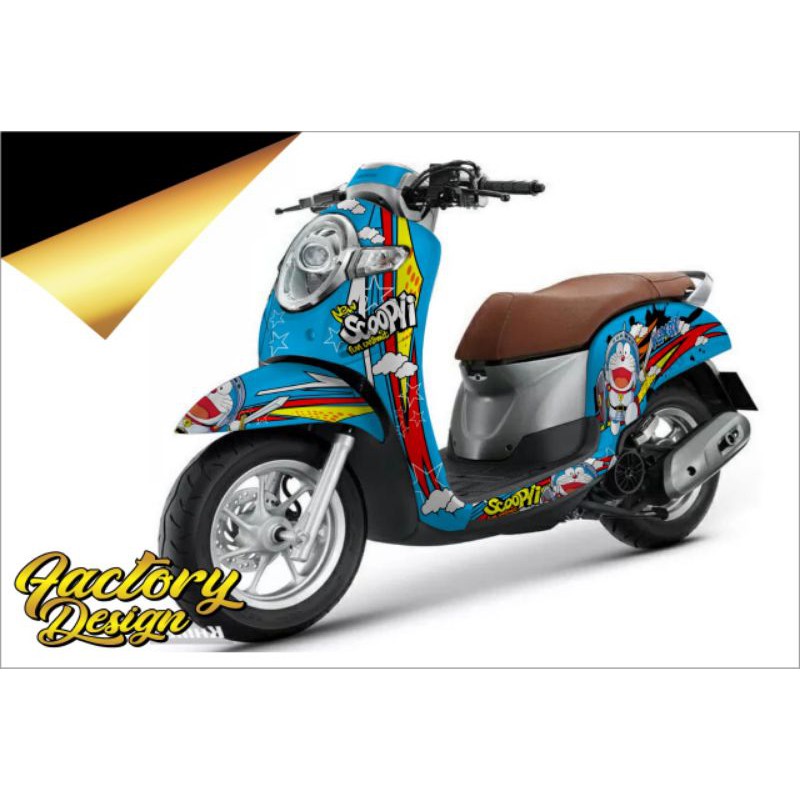 Decal sticker Scoopy motif doraemon biru lis merah kuning