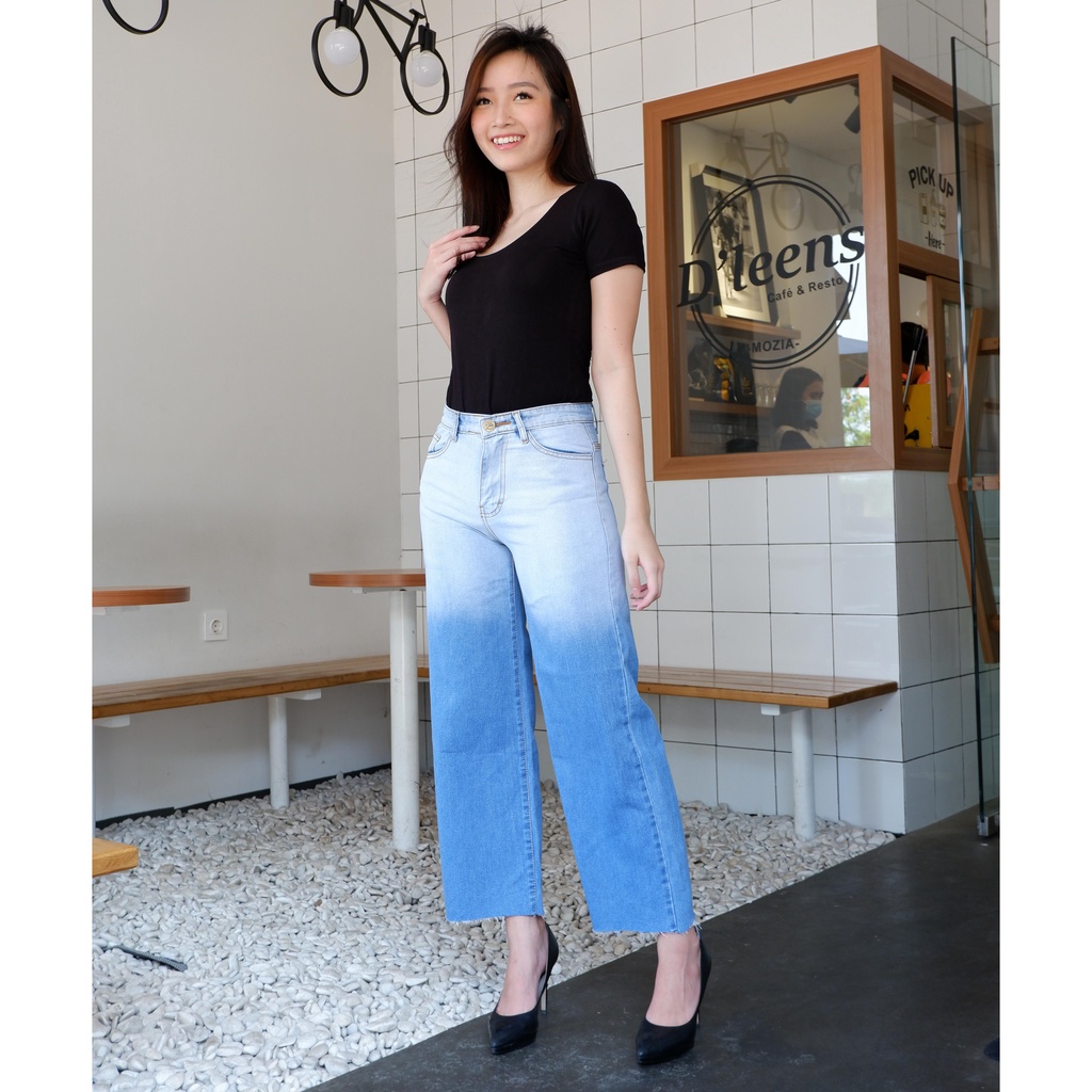 CELANA JEANS KULOT WANITA OMBRE 783 High Waist Gradasi Kekinian-3