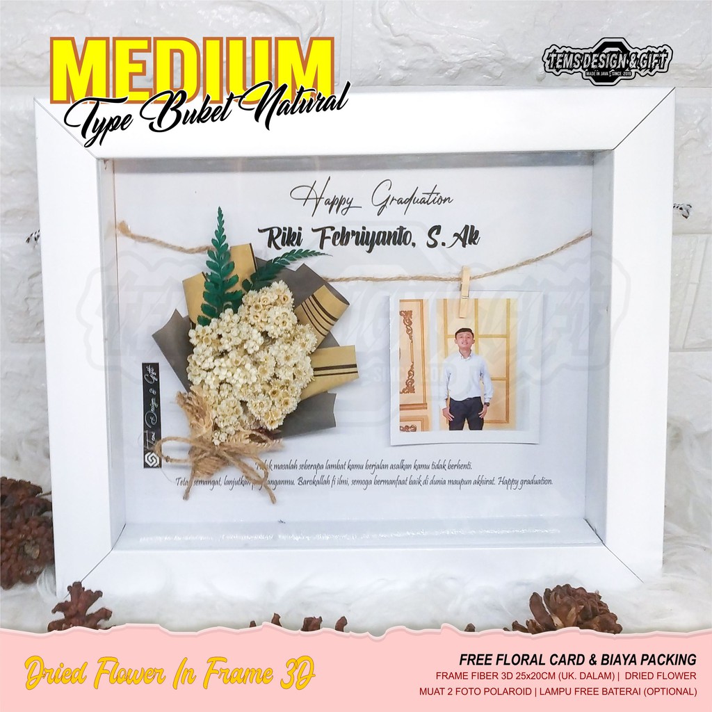 Dried Flower In Frame Medium cocok untuk kado / hadiah wisuda, Ultah