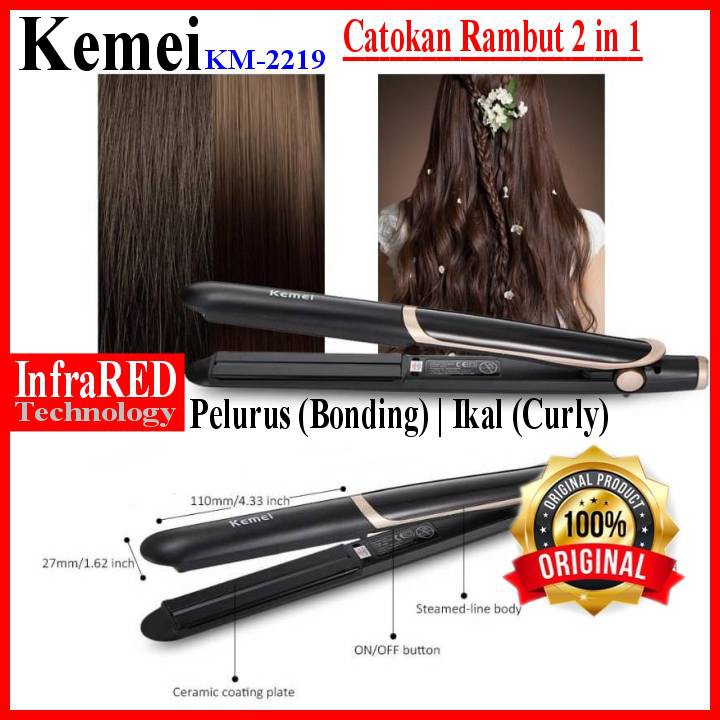 ORIGINAL Catokan 2IN1 kemei 2219 KM Premium infrared CURLY PELURUS RAMBUT LICIN AWET KM2219 KM-2219