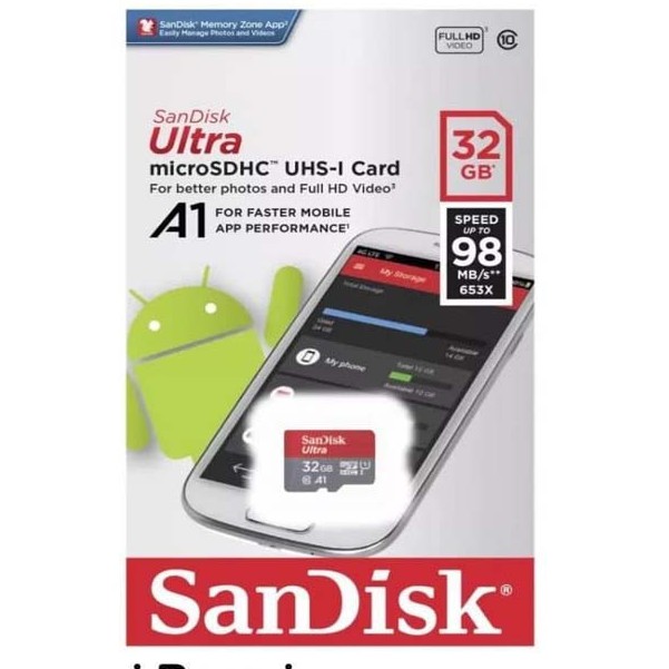 Memory Card Micro SD Sandisk 32GB Class10 120Mbps A1 NA Sandisk Original