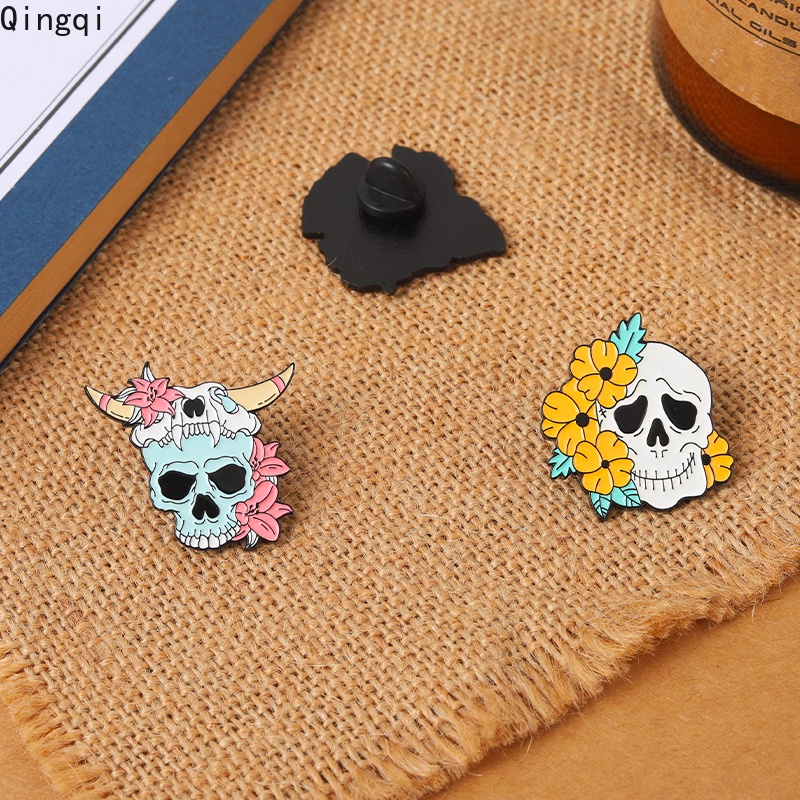 Bros Pin Enamel Bentuk Tengkorak Mawar Warna-Warni Gaya Gothic Untuk Anak