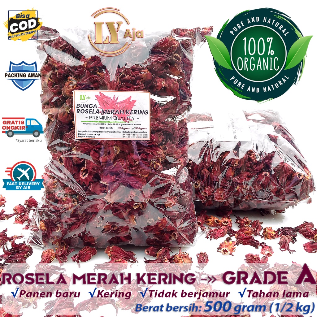 Teh Bunga Rosella Merah Rosela Ungu 500 gram LY Aja Kering Grade A