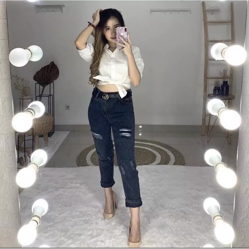 Celana Jeans Sobek Lutut Wanita Ripped Jeans 27-30 snow Skinny Non Strecht Dessy Jeans