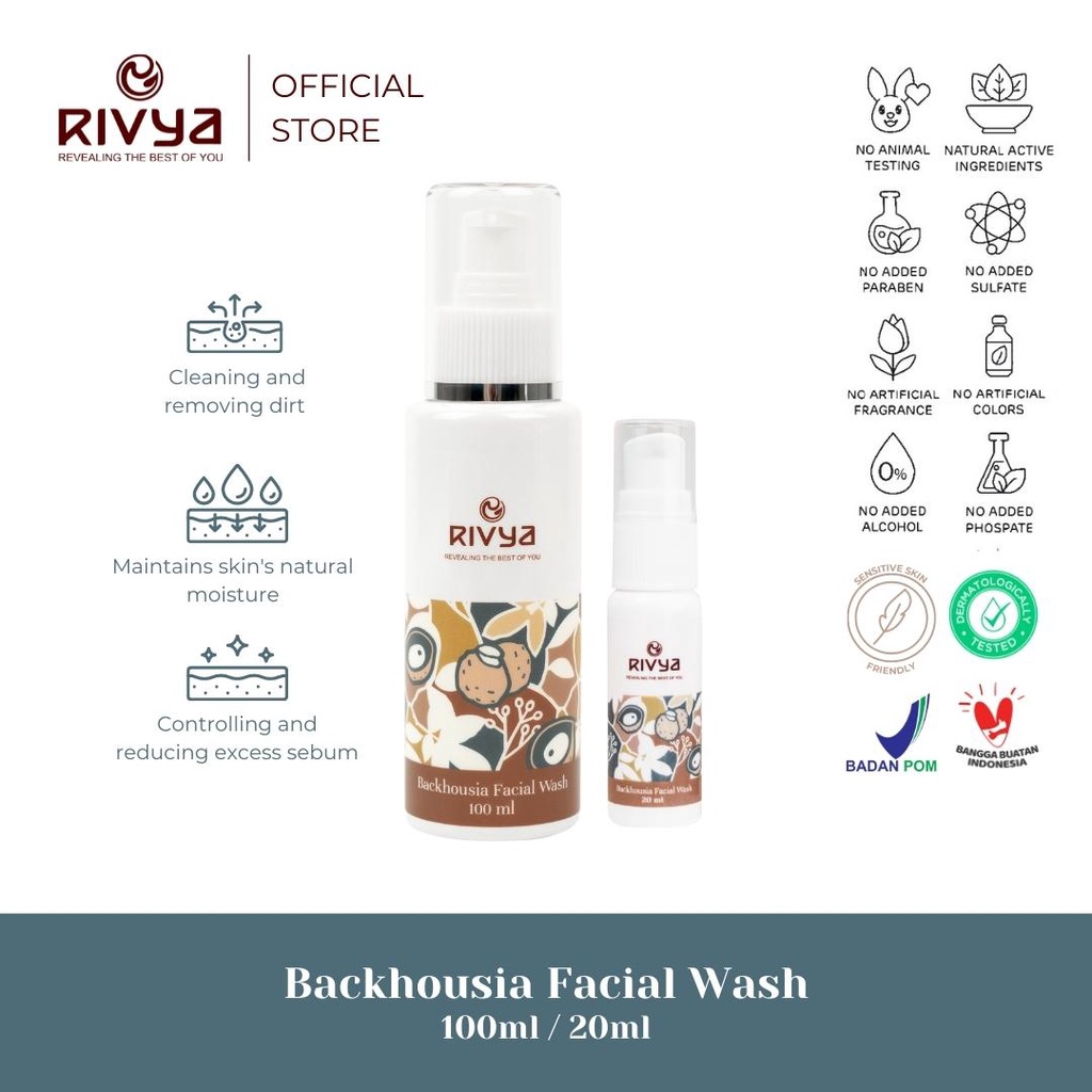 RIVYA Backhousia Facial Wash 100ML / Sabun Cuci Muka / Pembersih Wajah Anti Keset