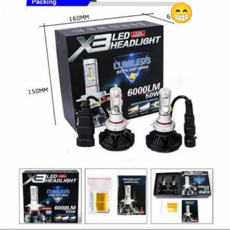 Lampu Depan Mobil RUSH LED X3 H11 H4 Universal