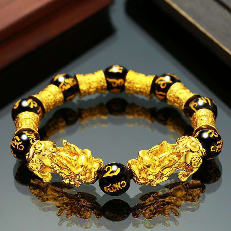 Vietnam Sand Gold Paixiu Bracelet Pria dan Wanita Pasangan Obsidian Gelang Buddha Bead Piqi Lucky T