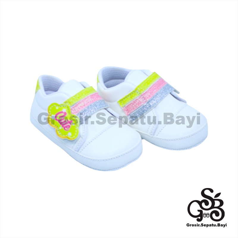 sepatu prewalker bayi perempuan umur 2-14 bulan model Cute Rainbow Kuning