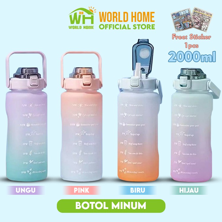 Botol Minum Viral 2L Penanda Waktu Botol Jumbo Botol Korea Murah Free Stiker