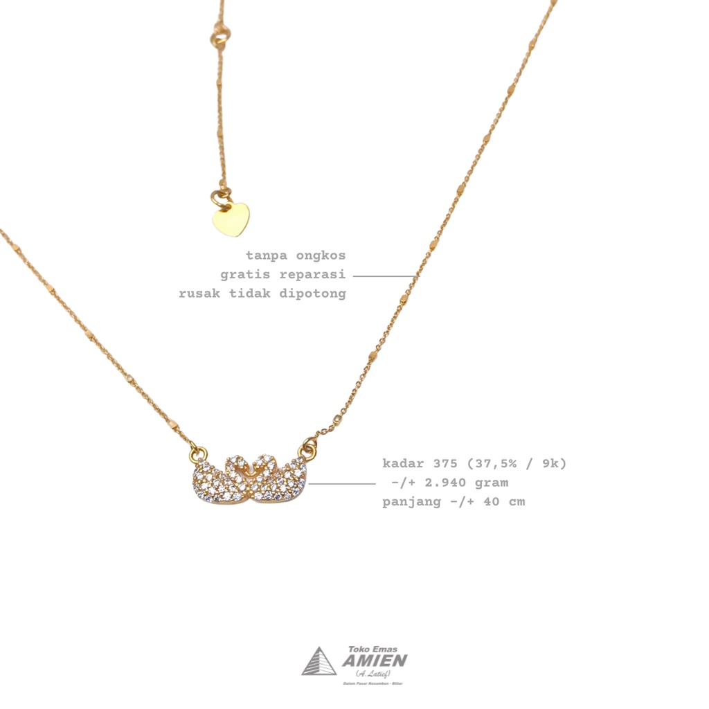 Toko Emas Amien Kalung Emas Asli Kadar 375 (37,5% / 9K) 2.940 Gram - Kalung Jedar Swan Angsa Permata