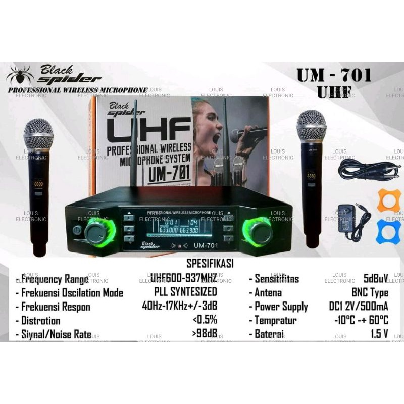 Mic Microphone Wireless Black Spider UM-701 UHF Original Wireless Vocal ( 2 Mic Handle )