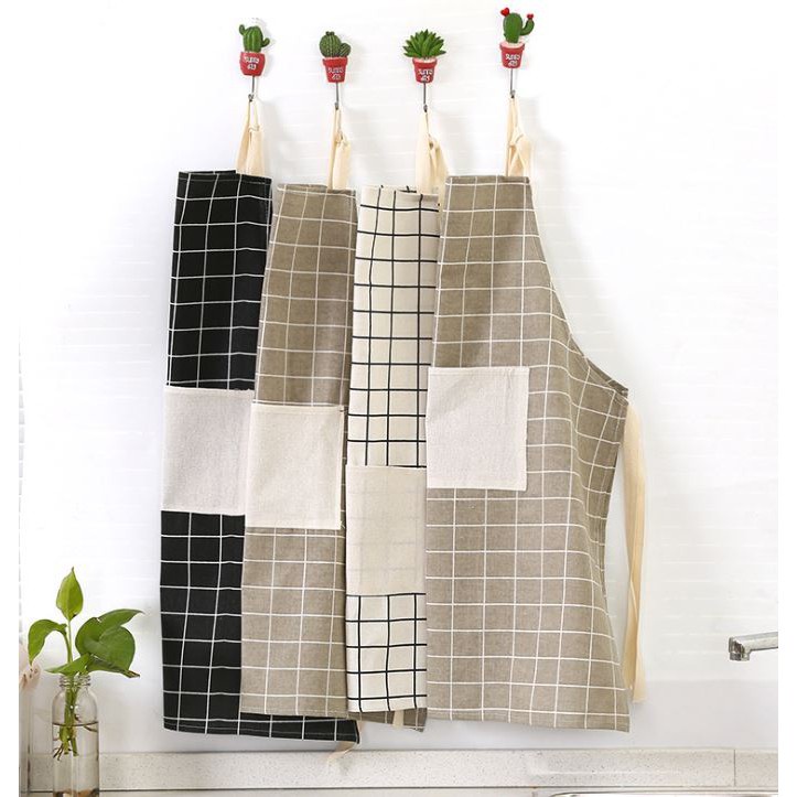 Celemek Masak Apron dengan bahan Kain Katun Linen Motif Elegan Lembut Celemek Apron Memasak Dapur