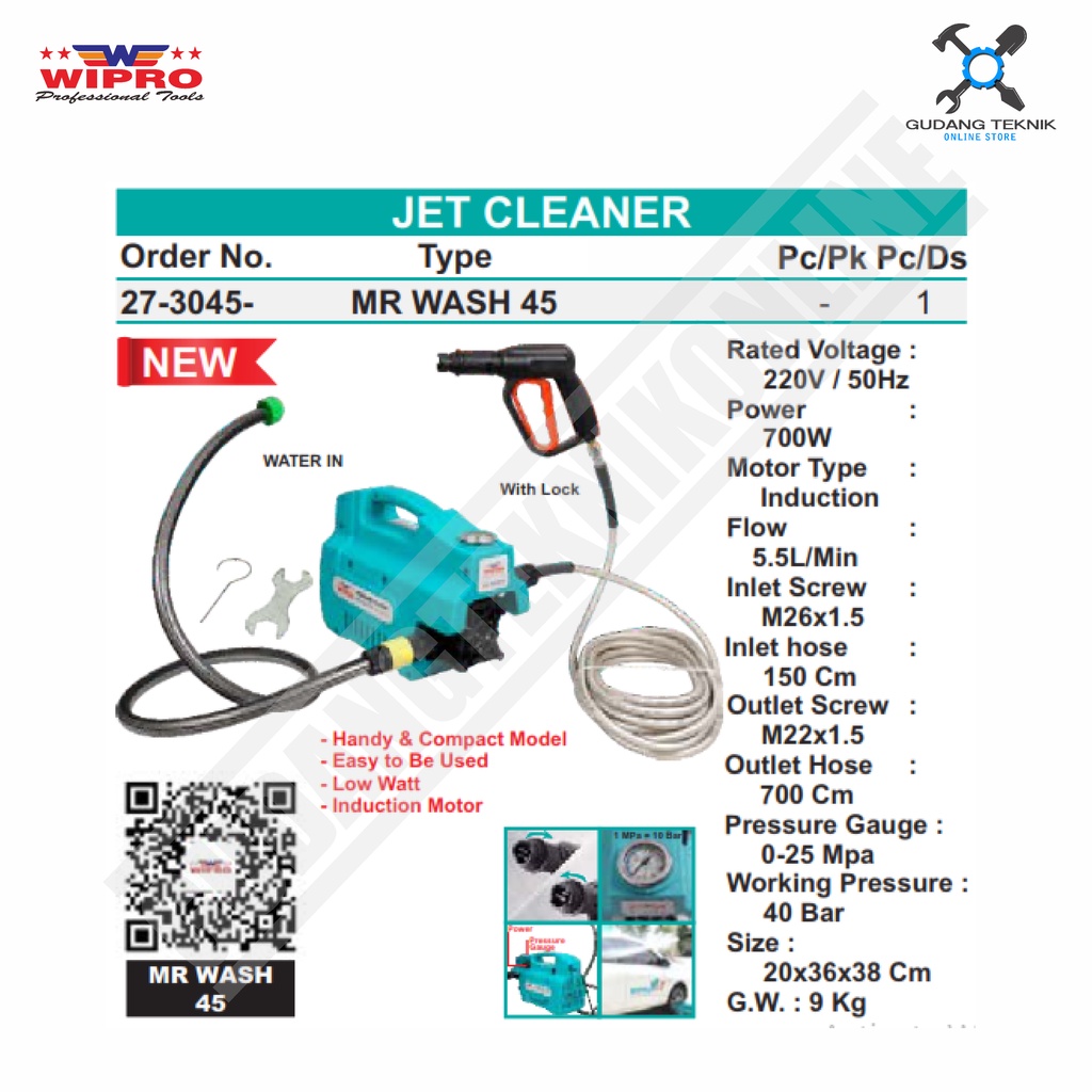 Mesin Jet Cleaner High Pressure Washer WIPRO MR WASH-45 / Steam Stim Cuci Mobil Motor WIPRO MR WASH 45  - WIPRO MRWASH45