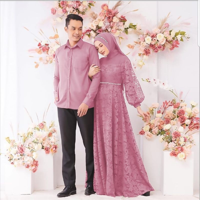 CP ZULAIKHA MUTIARA, COUPLE PASANGAN, BRUKAT MOSCREPE PREMIUM, GAMIS HIJAB MUSLIM, MAXY DRESS