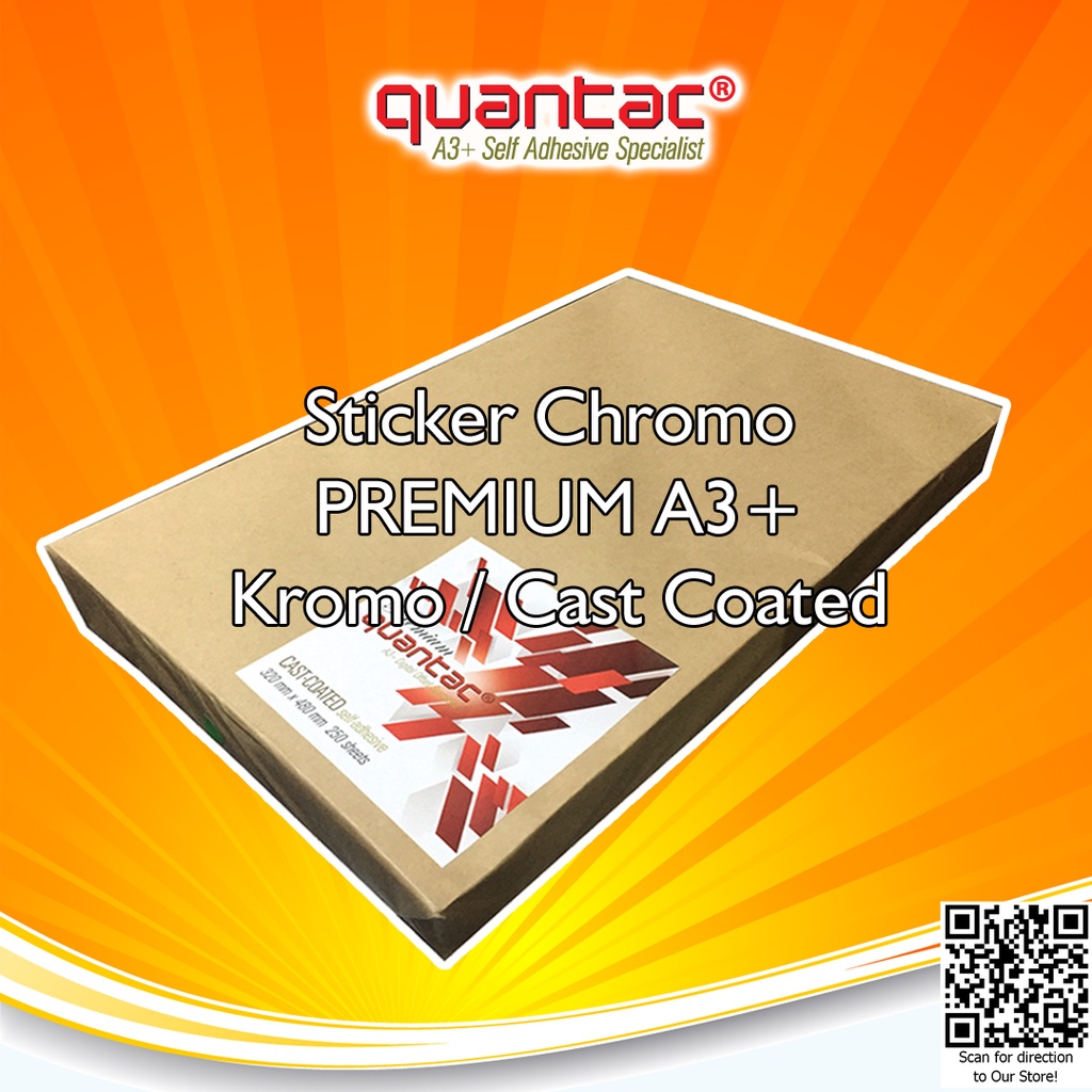 Quantac Stiker Kertas Kromo PREMIUM Glossy Digital Print Laser Toner A3+ Cast Coated Paper Sticker Mirrokote Bontak Pack isi 250 lembar