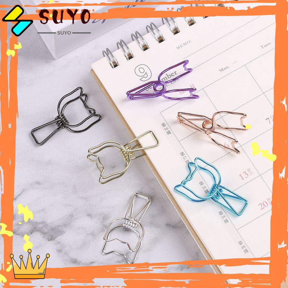 6pcs/set Klip Binder Desain Hollow Out Bahan Metal Warna Polos Untuk Dekorasi Kantor/Sekolah