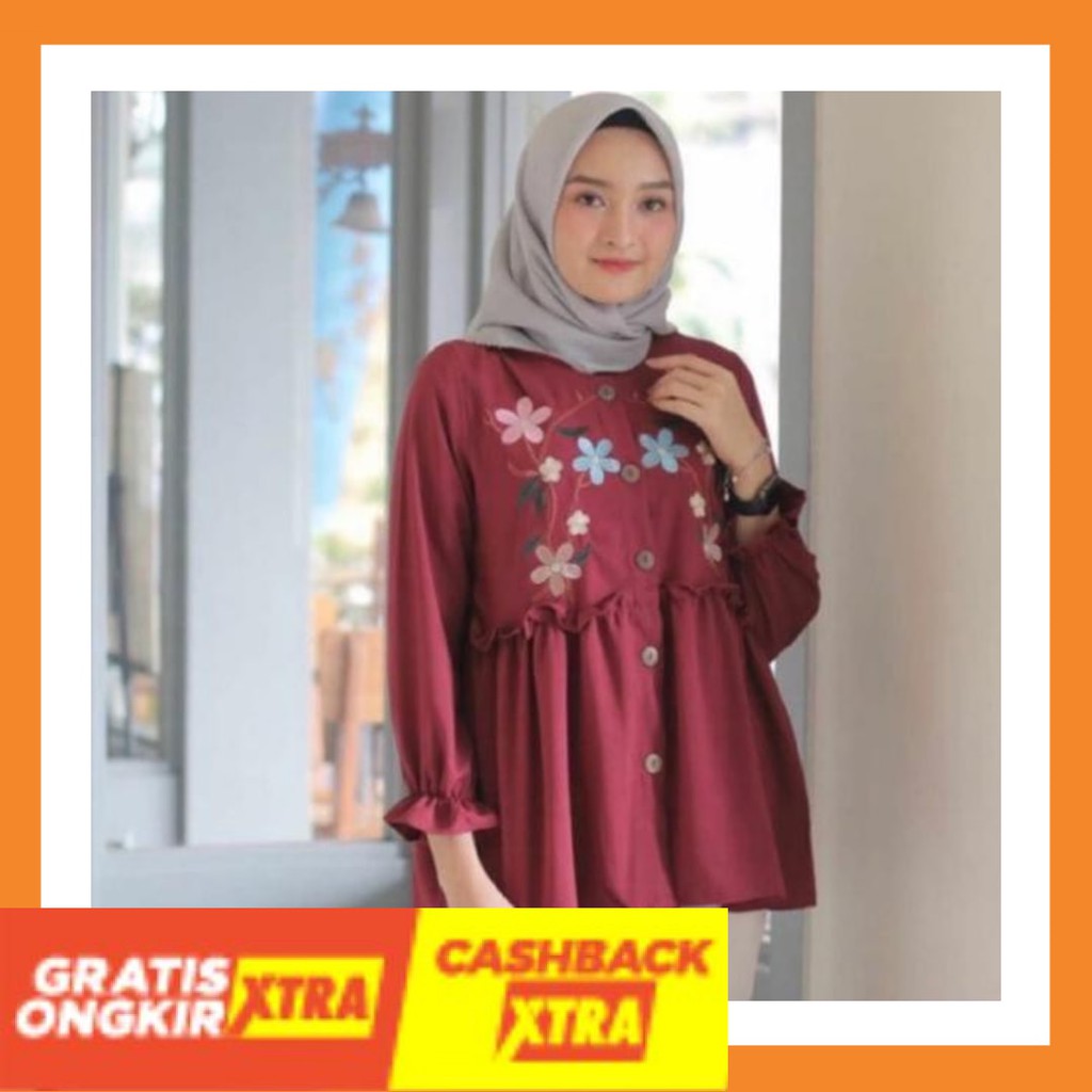 STYLE KOREA KEREN IMPORT MURAH ORIGINAL BISA COD / LILY BLOUSE BORDIR // MOSCREPE