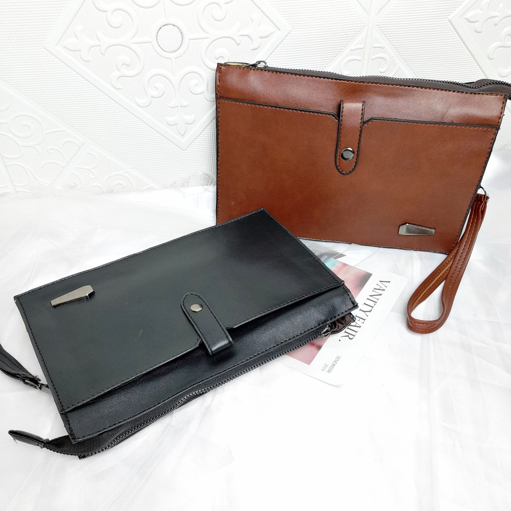 Tas Tangan Pria Clutch Polos Ada Tali Pegangan Wristlet KT106