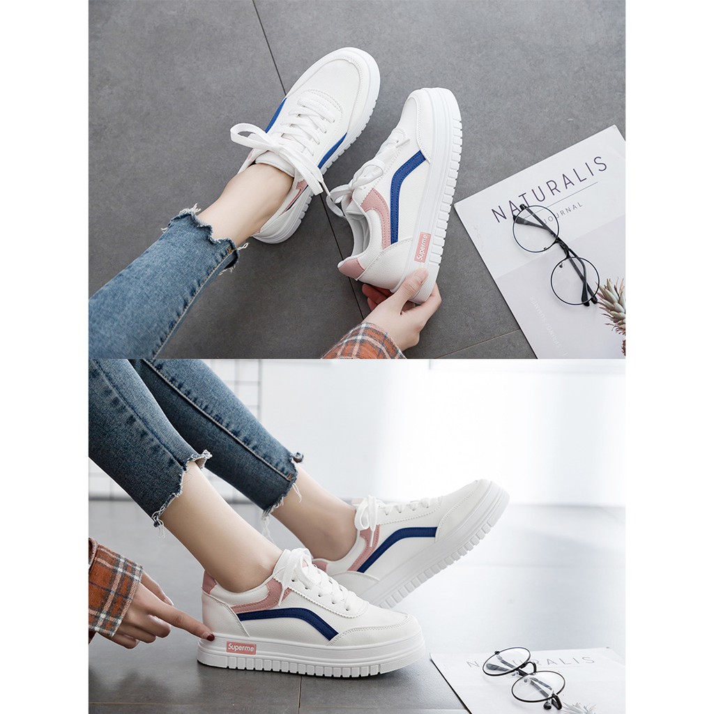 【CUCI GUDANG】Sepatu Sneakers Wanita Kasual Model Simpul Tali Aksen List Warna untuk Wanita size 35-40