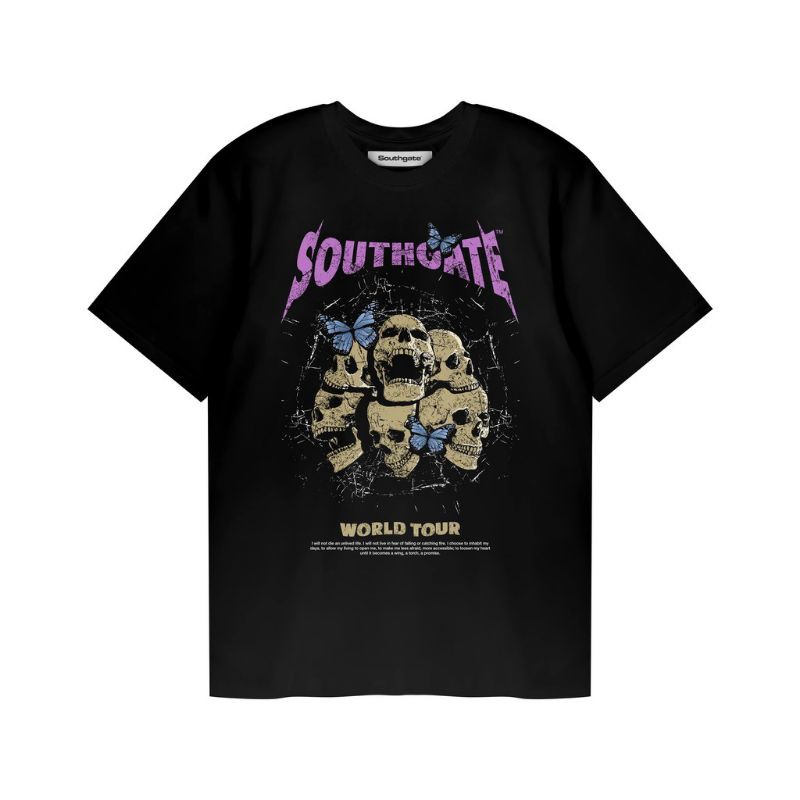 KAOS/TSHIRT PRIA WANITA BLACK METAL SOUTHGATE - WORLD TOUR SKULL