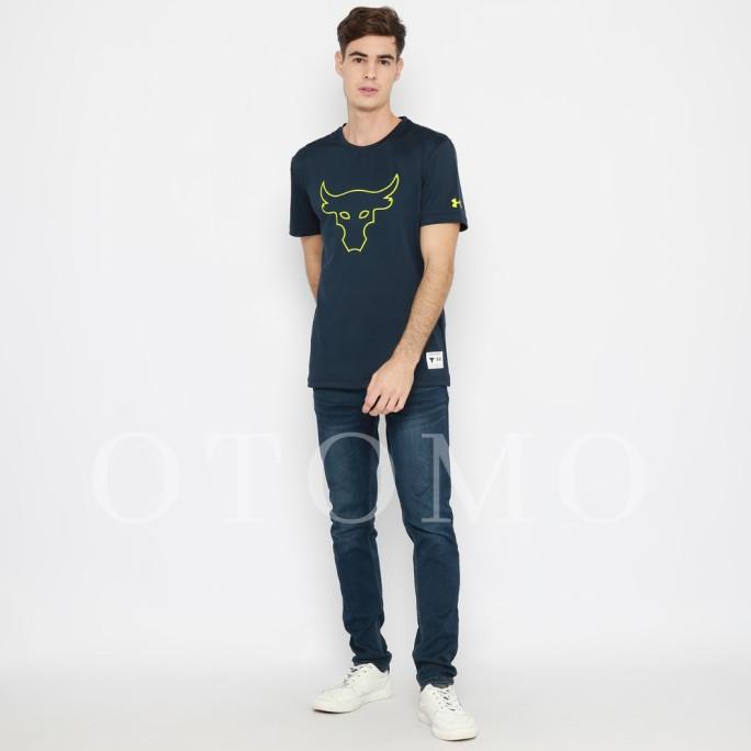 BISA COD Kaos Project Rock Brahma Bull Tee Dark Navy Stretch Original Gym Sport