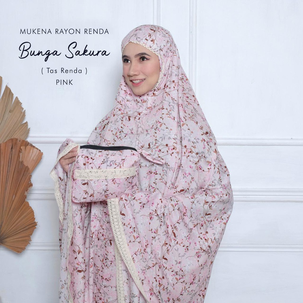 MUKENA BALI TASIK - MUKENA RAYON RENDA BUNGA SAKURA TAS RENDA