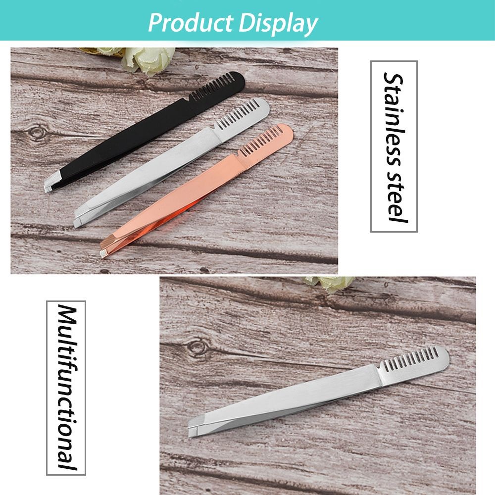 PINSET Alis 2in1 Penjepit BULUMATA DAN SISIR ALIS Eyelash Tweezers Stainless Steel False Eyelashes Makeup Volume Lashes Multifungsi Anti Karat F751