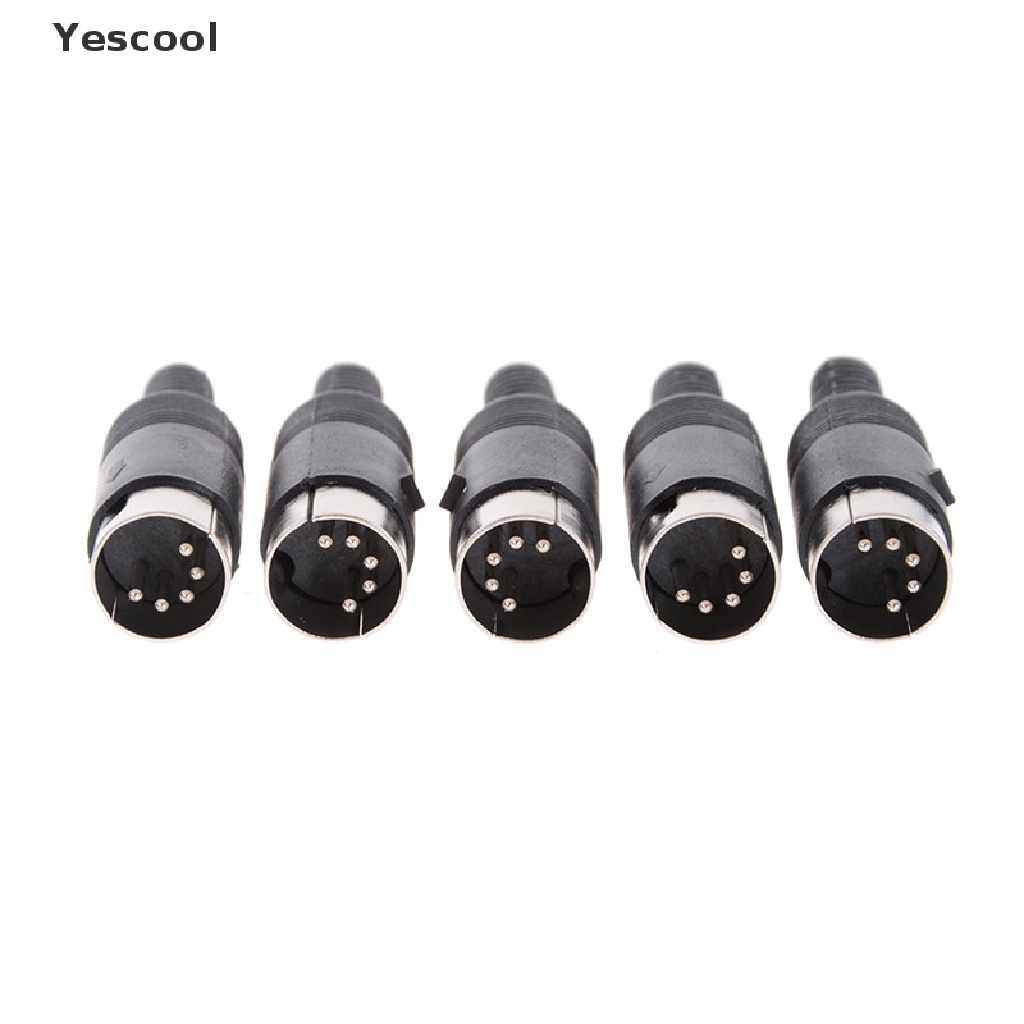 Yescool 5pcs Konektor Kabel Adapter DIN male Plug 5 Pin Dengan Gagang Plastik