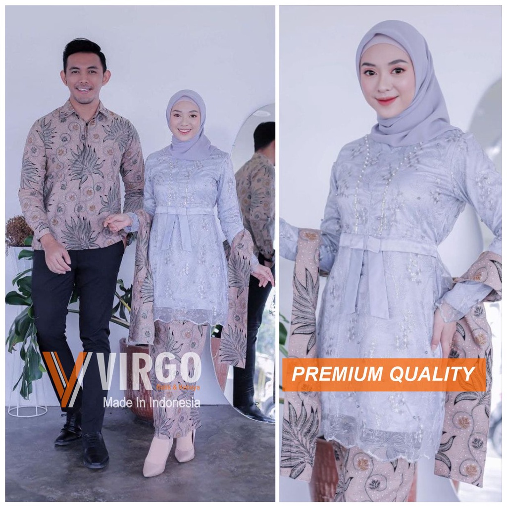 Batik Brokat Kebaya Couple Modern Untuk Kebaya Wisuda Lamaran Tunangan Kondangan Warna Grey Ukuran M
