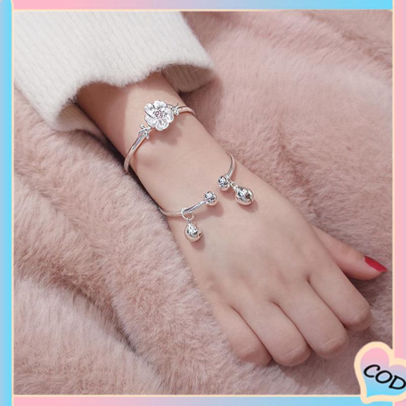 COD❤️ Pelajar Wanita Sederhana Pacar Pasangan Bell Gelang Hadiah Ulang Tahun Bunga Cherry Blossom-A.one