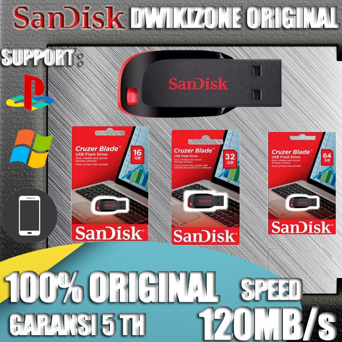 [DGB] FLASHDISK SANDISK CRUZER BLADE CZ50 FLASH DISK RESMI 16 32 64 128 GB 120MB/s