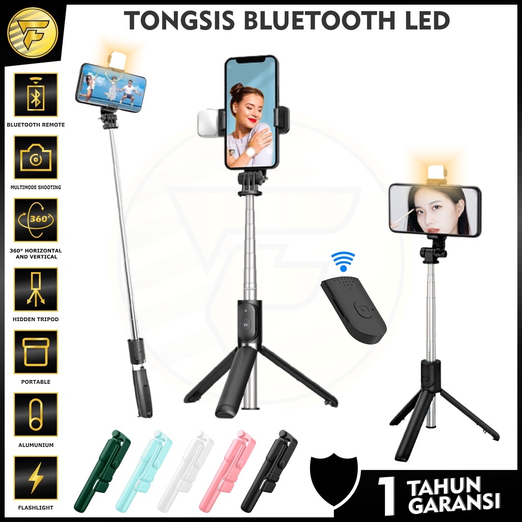 TONGSIS 4in1 R1S Tripod BLUETOOTH remote control LED FLASH selfi stick tongkat tomsis macaron