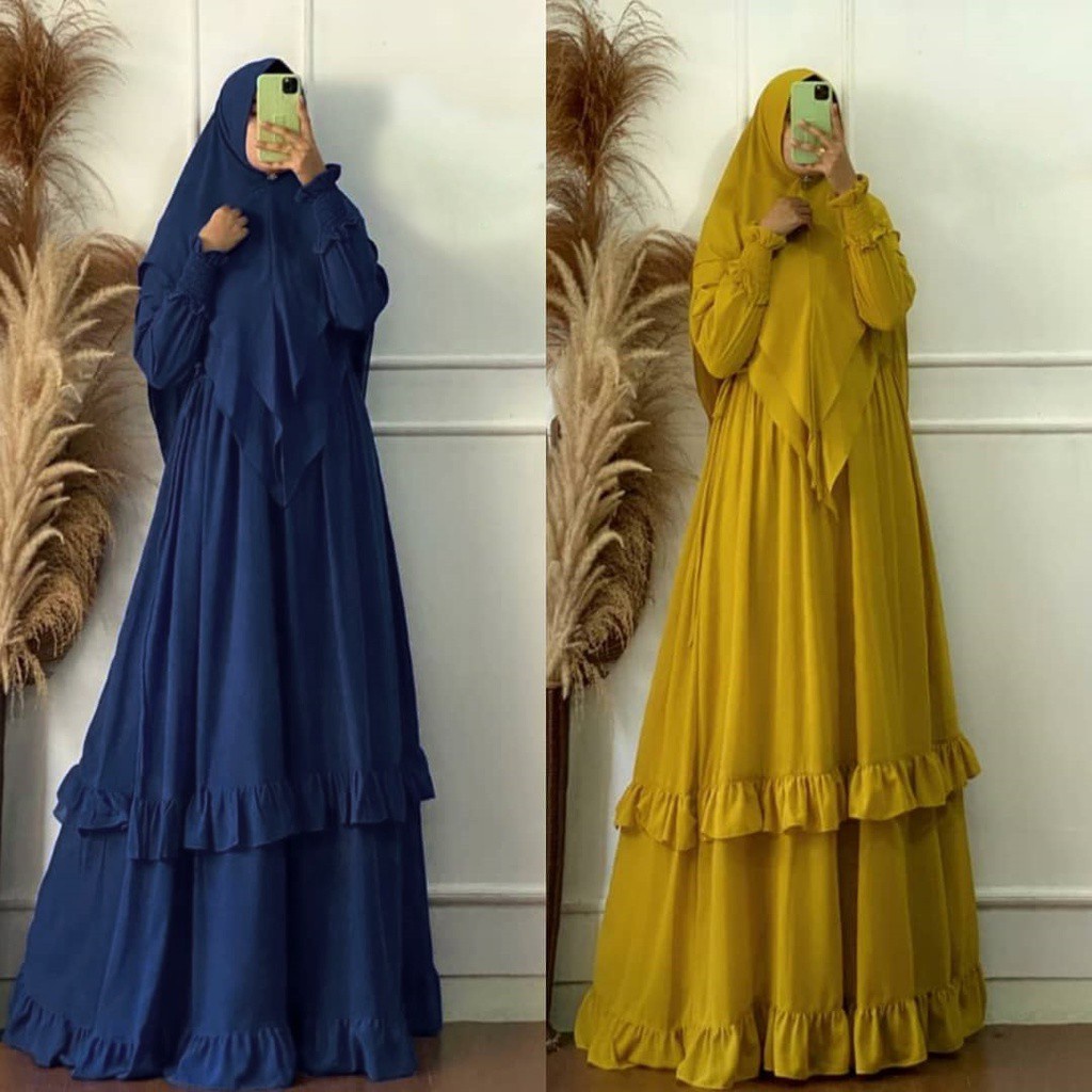 Arumi Maxi -  Baju Gamis kancing Busana Long Dress Muslim Lemon Skin Simple Harian Mewah Terkini