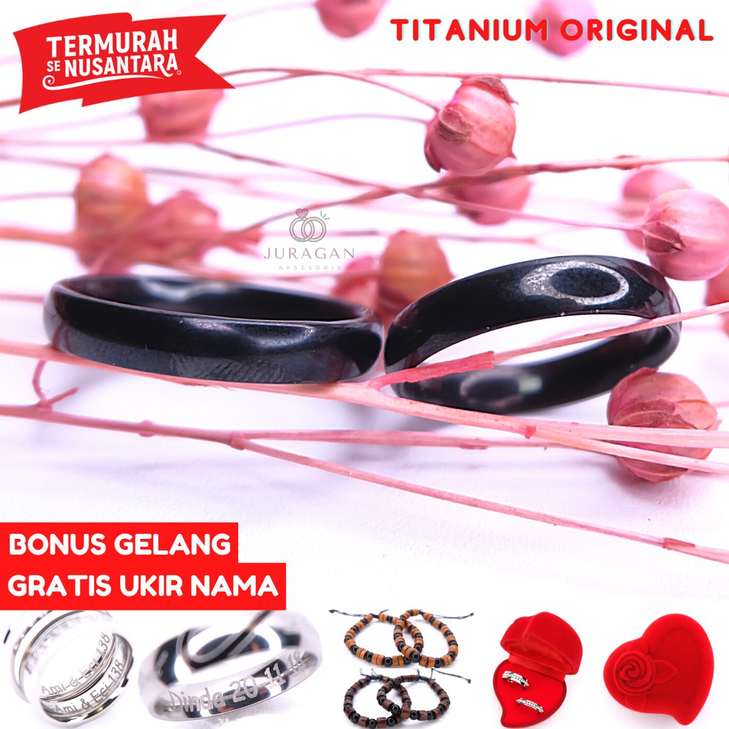 [UKIR NAMA + BOX HATI] Cincin Couple BUCIN Titanium M47 BONUS Gelang Couple