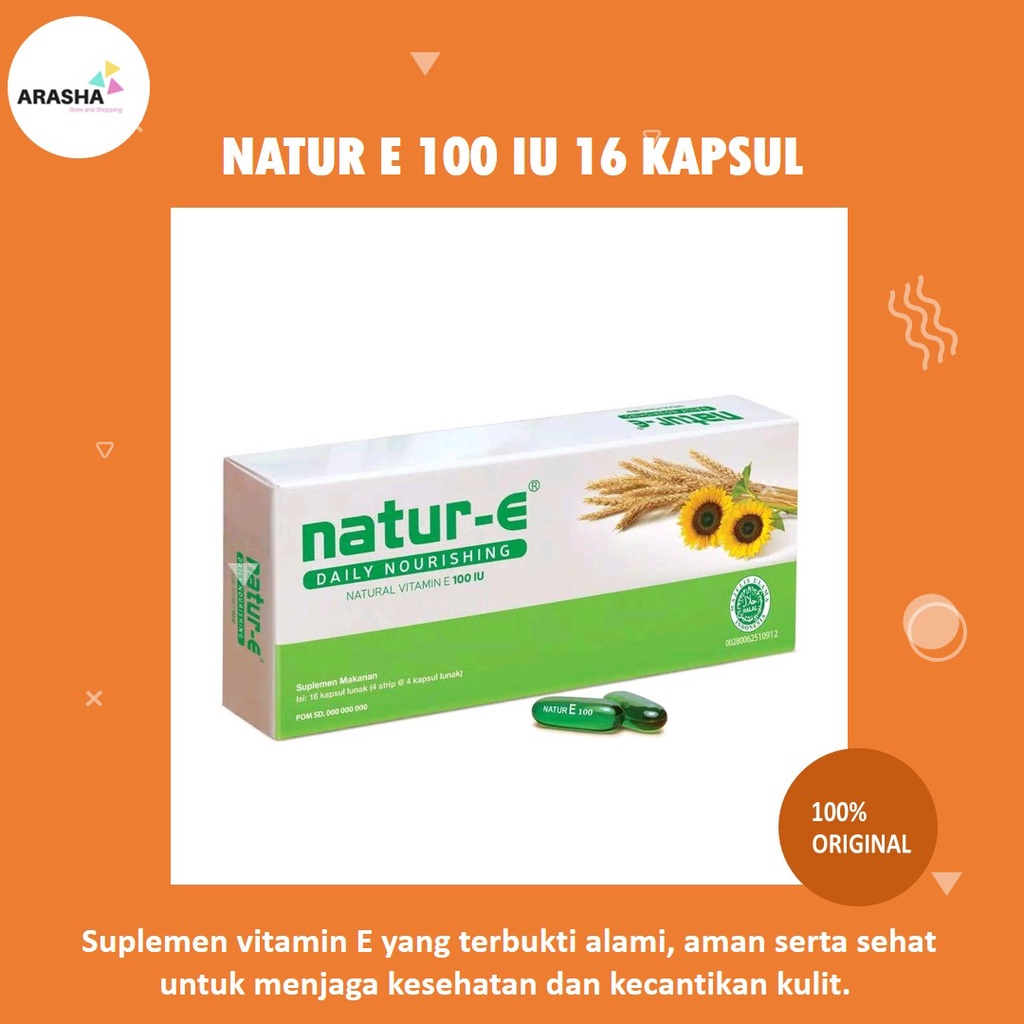 NATUR E 100 IU Vitamin E/Suplemen Kulit/Suplemen Kecantikan Isi 16 Kapsul