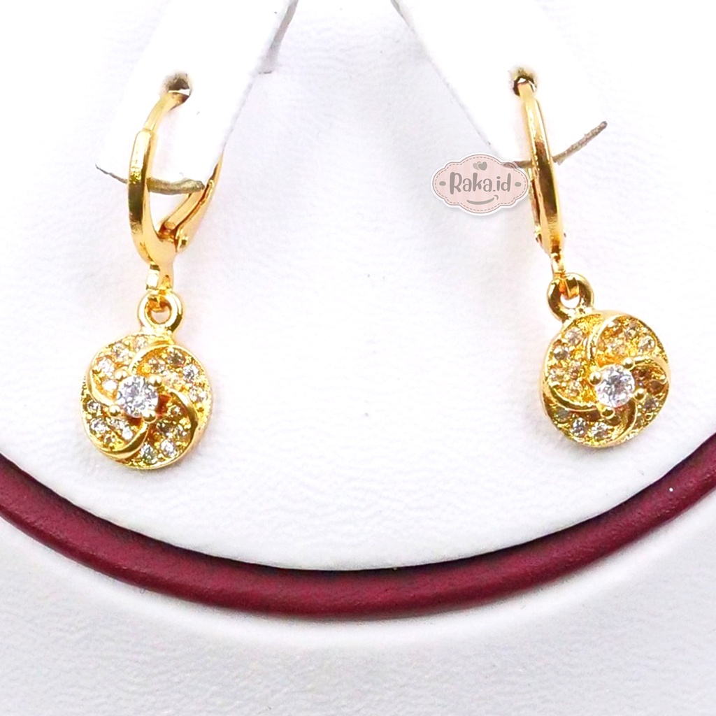 Anting Clip / Klip Motif Mata Satu Bunga Mas Gold Perhiasan Aksesoris Wanita 957