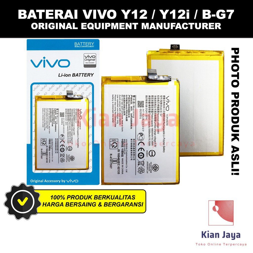 Baterai Vivo Y12 Y12i / B-G7 Original OEM Batre Batrai Battery Hp Y 12 BG7 Ori