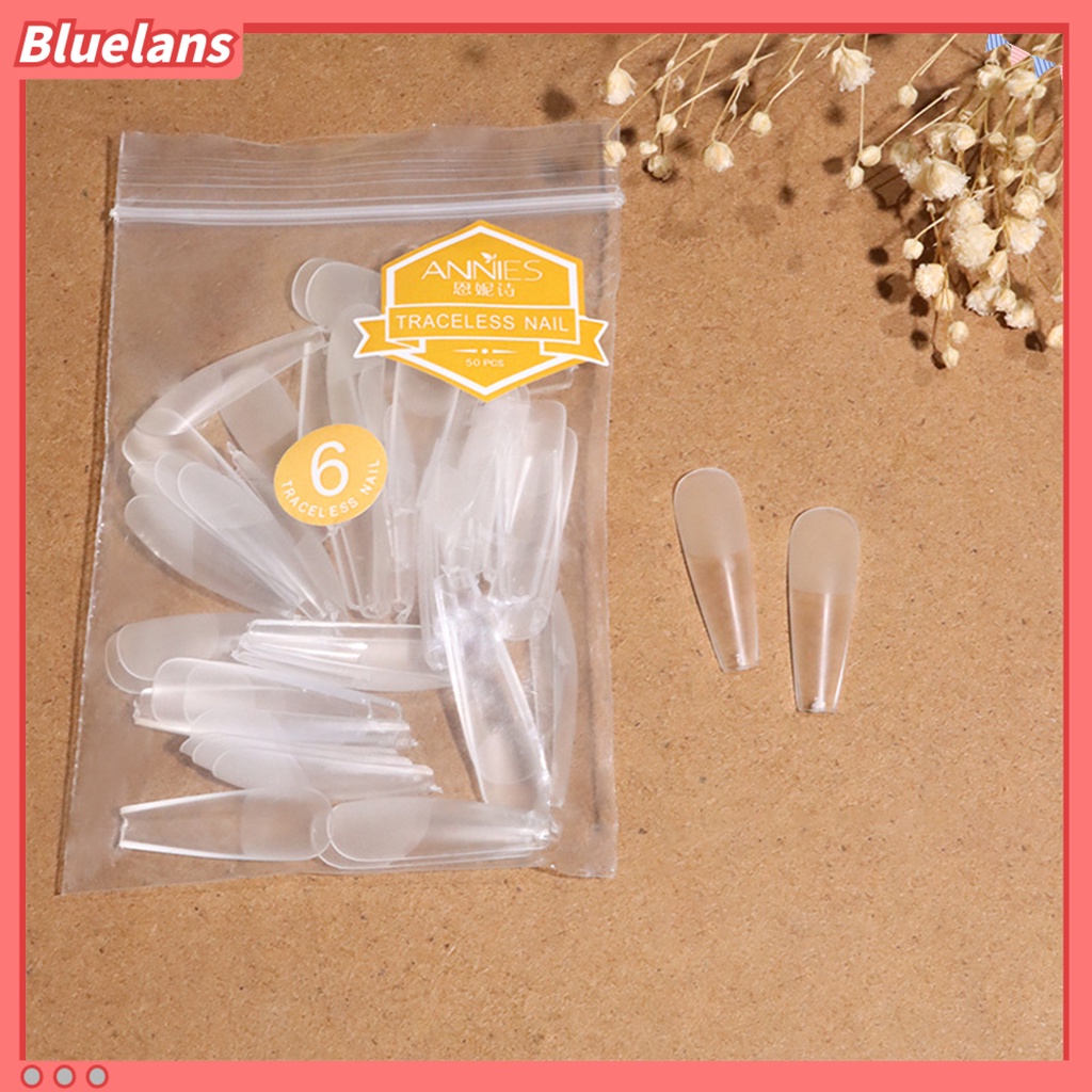 Bluelans 50Pcs / Kantong Kuku Palsu Bentuk T Transparan Ultra Tipis Tahan Lama Untuk Wanita
