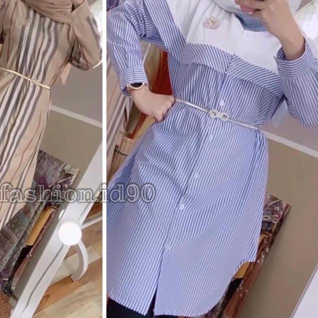 ☊ FASHION.ID90 TUNIK KEMEJA KOMBINASI KEMEJA SALUR BIRU DAN BB KUALITAS IMPORT / TUNIK KEKINIAN / TU