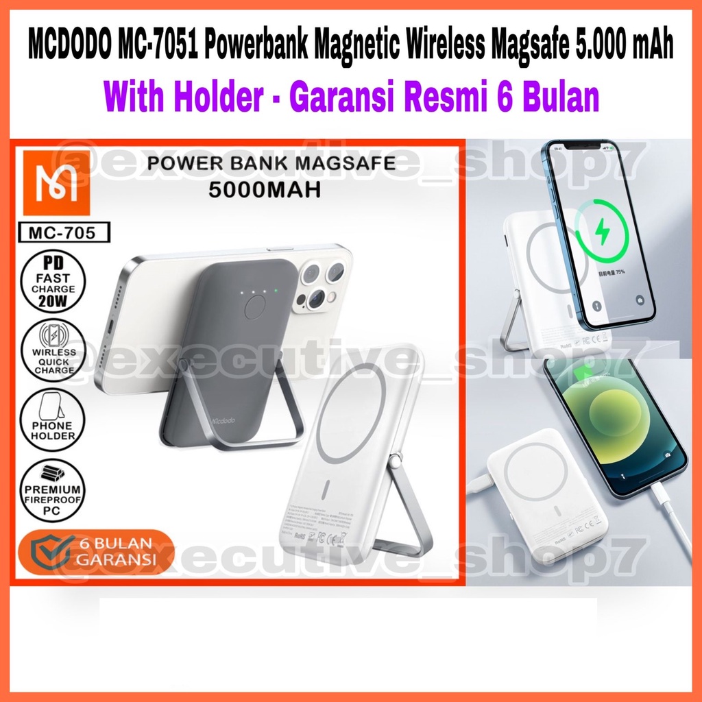 MCDODO MC-7051 Powerbank Magnetic Wireless Magsafe 5.000 mAh With Holder - Garansi Resmi 6 Bulan