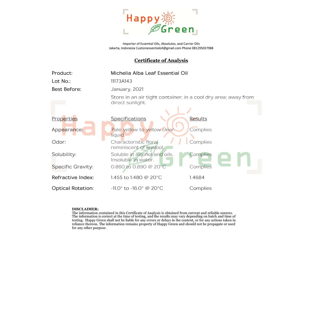 Happy Green Champaca Leaves Essential Oil - Minyak Daun Cempaka