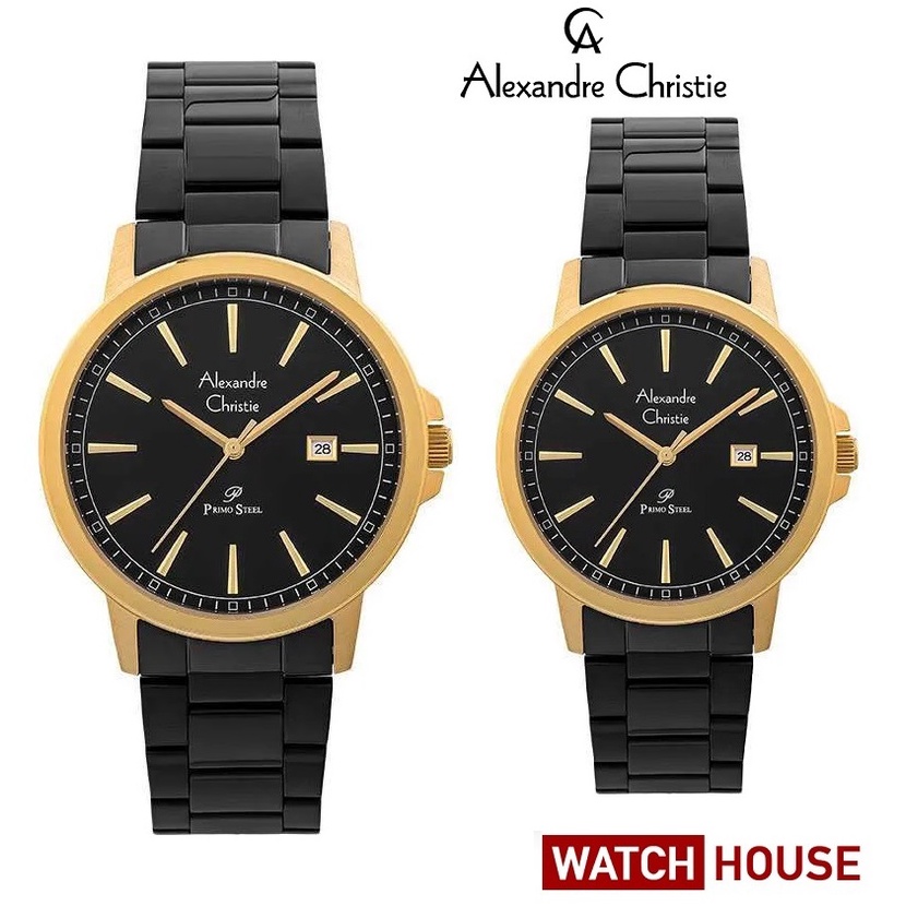 ALEXANDRE CHRISTIE AC 1014 AC1014 AC1014LD 1014 BLACK GOLD ANALOG ORIGINAL WATCH JAM TANGAN PASANGAN