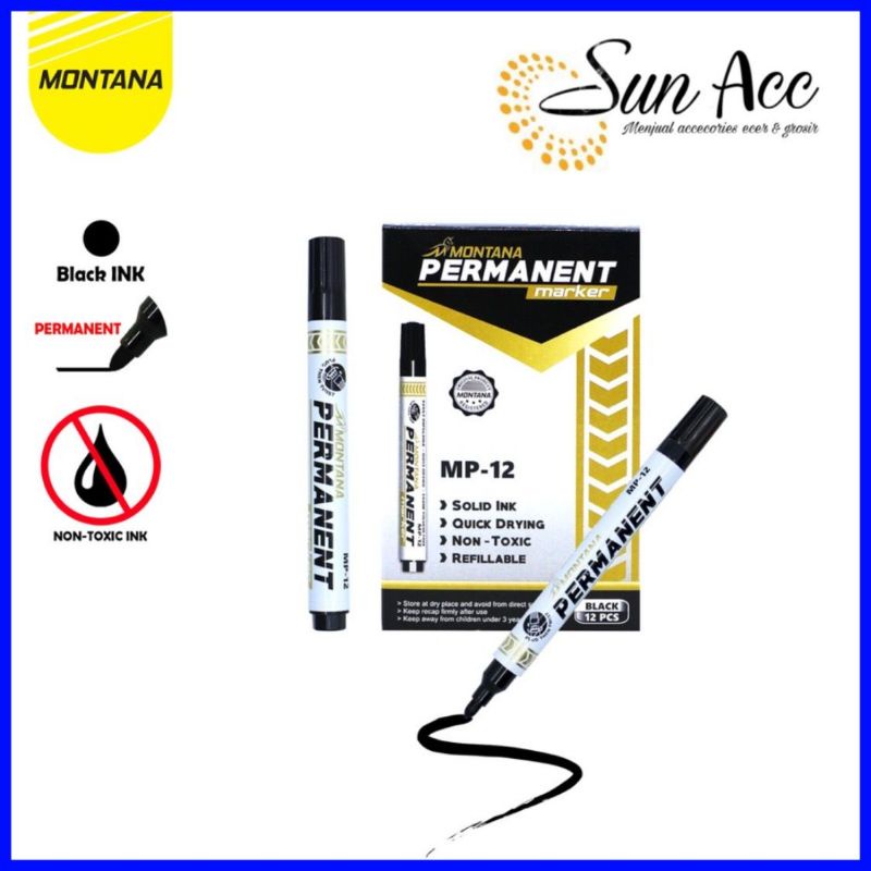 (SUN) SPIDOL 1pcs Montana V-TRO MP12 Permanent Hitam Bisa Diisi Ulang MP-12