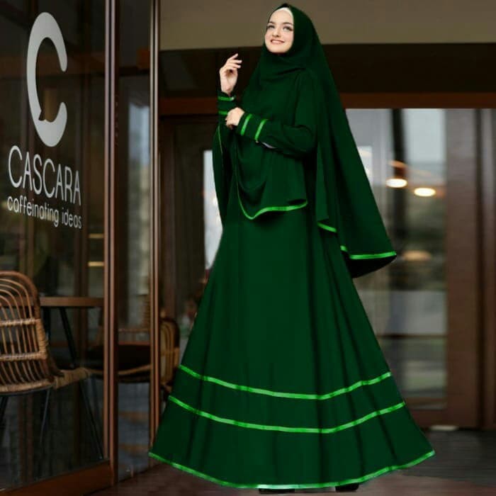 Syari Khalila Hijau Botol [Gamis 0112] SGO Baju Gamis Wanita Terbaru