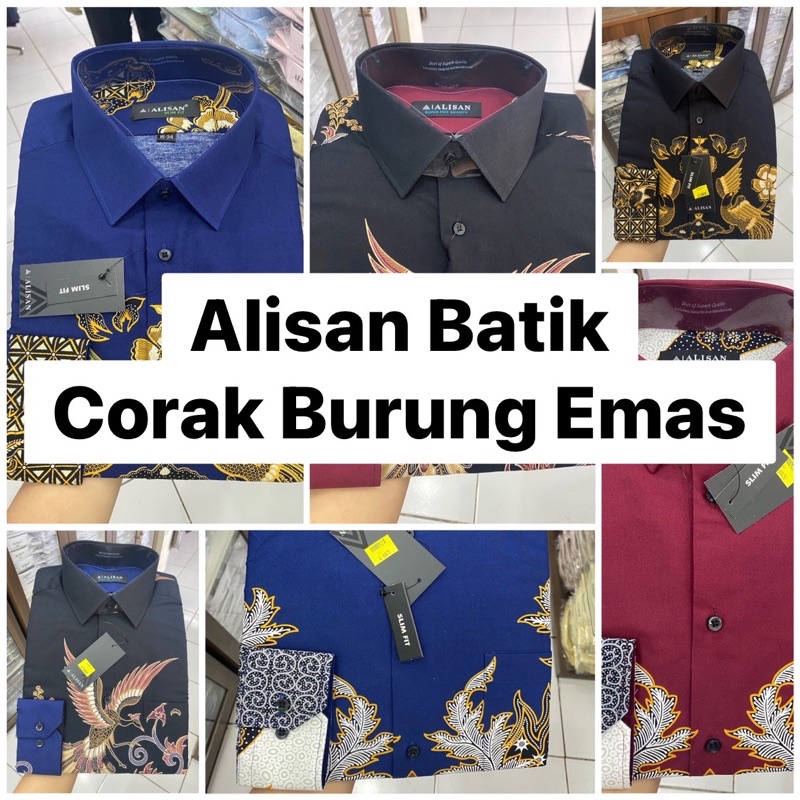 Kemeja Batik Alisan Corak Burung Emas SLIM FIT Lengan Panjang ukuran 14,5 , 15 , 15,5 dan 16 / Kemej