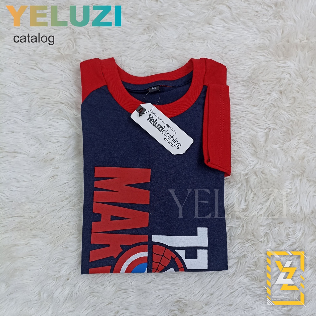 KAOS BAJU ANAK RAGLAN CAPTAIN AMERICA SPIDERMAN MARVEL NAVY MERAH YELUZI